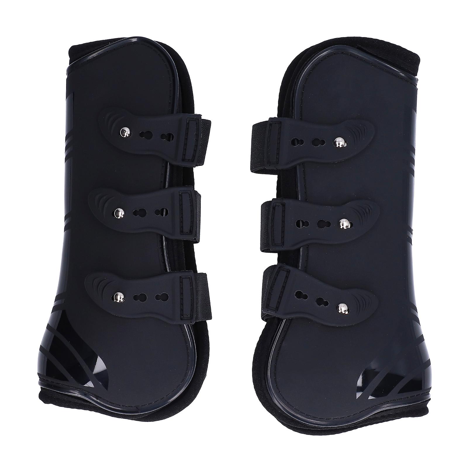 2pcs Horse Leg Boots Pu Neoprene Protective Adjustable Horse Secure Boots For Tendonblack Front Legs L