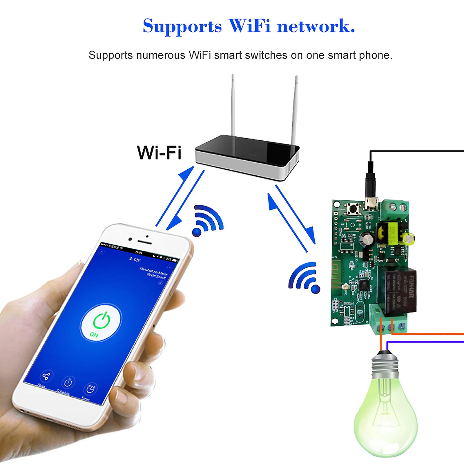 Green Ewelink Dc5v / Ac85-250v Wifi Switch Wireless Relay Module Smart Home Automation Modules Phone App Remote Control Timer Switch Compatible With A