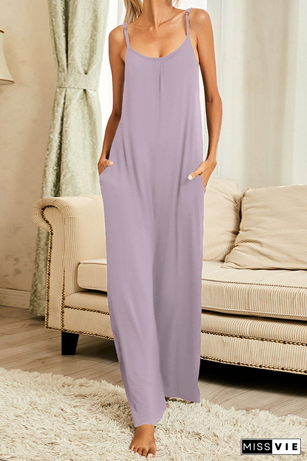 Plain Color Long Pants Loose Jumpsuit Wholesale