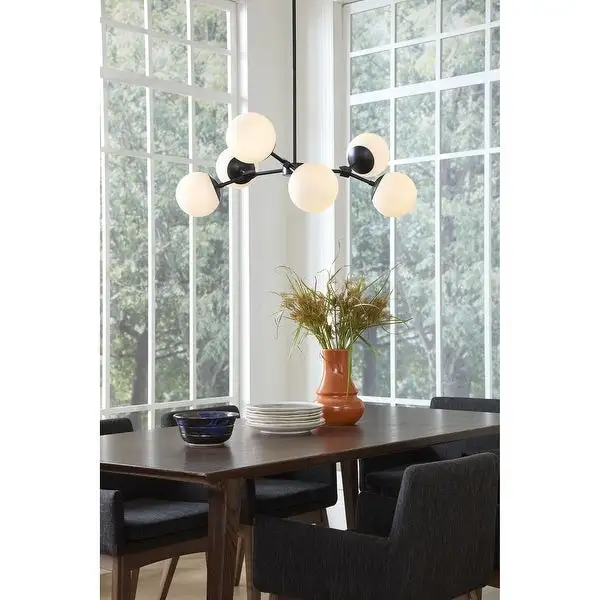 Haas Collection Six-Light Matte Black Mid-Century Modern Chandelier - 33.5 in x 33.5 in x 12.5 in Shopping - The Best Deals on Chandeliers