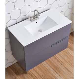 Comllen 36 in. W x 18 in. D x 24 in. H Dark Gray Modern Wall Mounted Bathroom Vanity with White Porcelain Sink Top COMSE02SH90E3