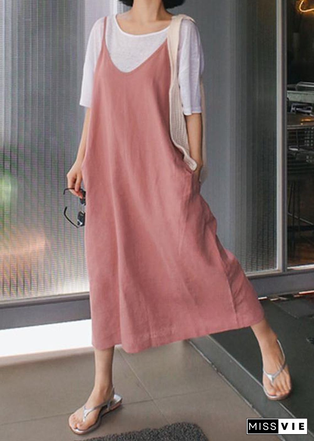 Chic pink cotton Soft Surroundings Spaghetti Strap Maxi Dress