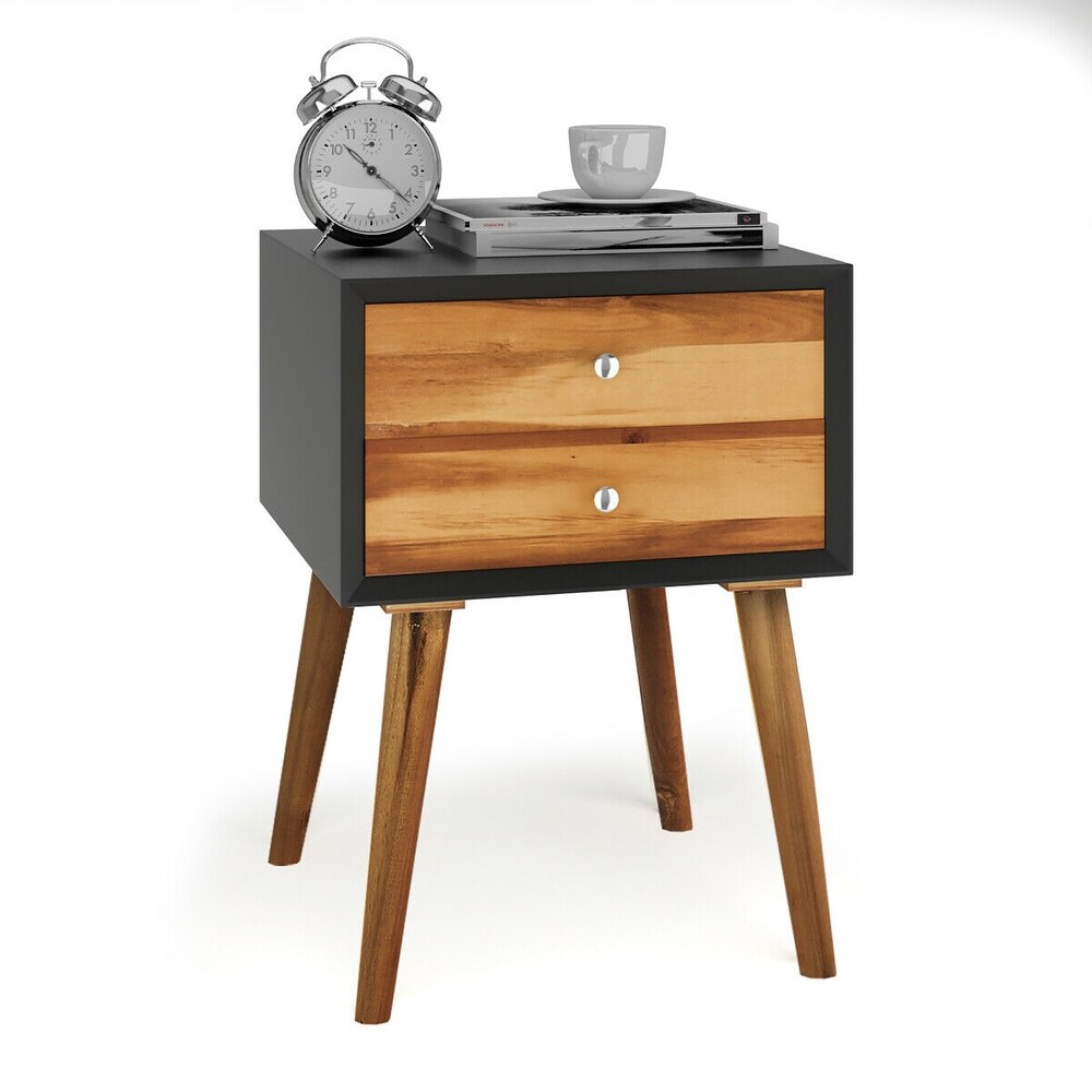 Nightstand Wooden End Table with 2 Storage Drawers