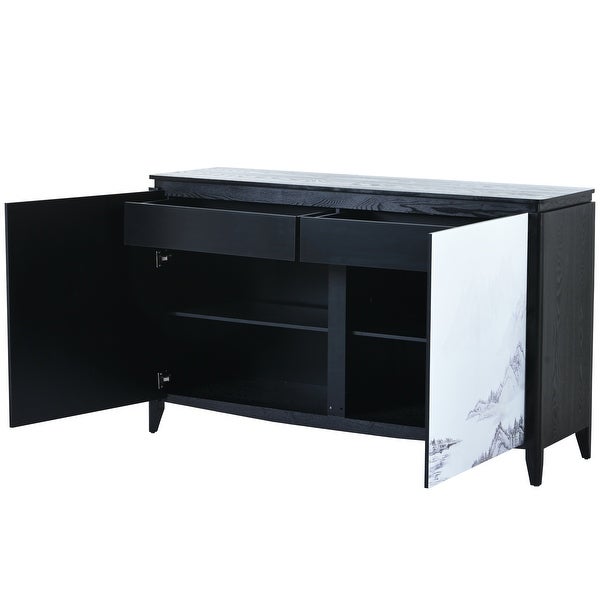 Sideboard Entryway Table with Art Spray Painting， Sofa Table Side Table with 2 Drawers and 4 Shelves for Living room Entryway