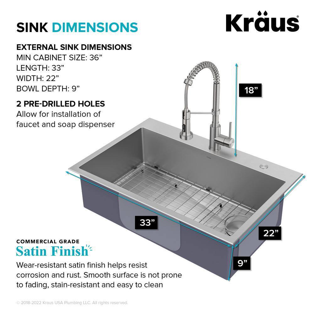 KRAUS KCH-1000 Loften All in-One 33 in. Drop In/Undermount Single Bowl 18 Gauge Stainless Steel Kitchen Sink with Pull Down Faucet