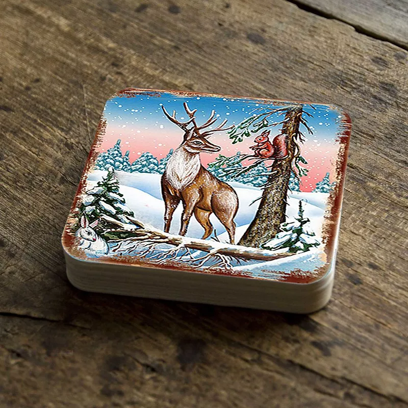 Deer Wooden Cork Coasters Gift Set of 4 by Nature Wonders