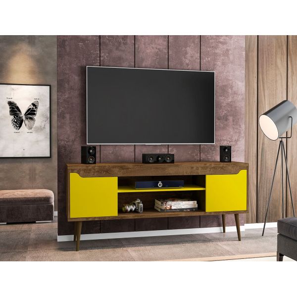 Bradley 62.99 TV Stand Rustic Brown and Yellow