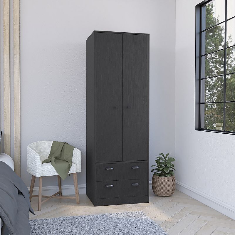 DEPOT E-SHOP Bonaire Armoire with 2-Drawers and 2-Doors， Black