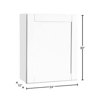 Hampton Bay Shaker 24 in. W x 12 in. D x 30 in. H Assembled Wall Kitchen Cabinet in Satin White KW2430-SSW