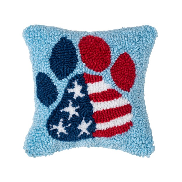 X 8 quot Patriotic Dog Paw 4th Of July Hooked Pillow