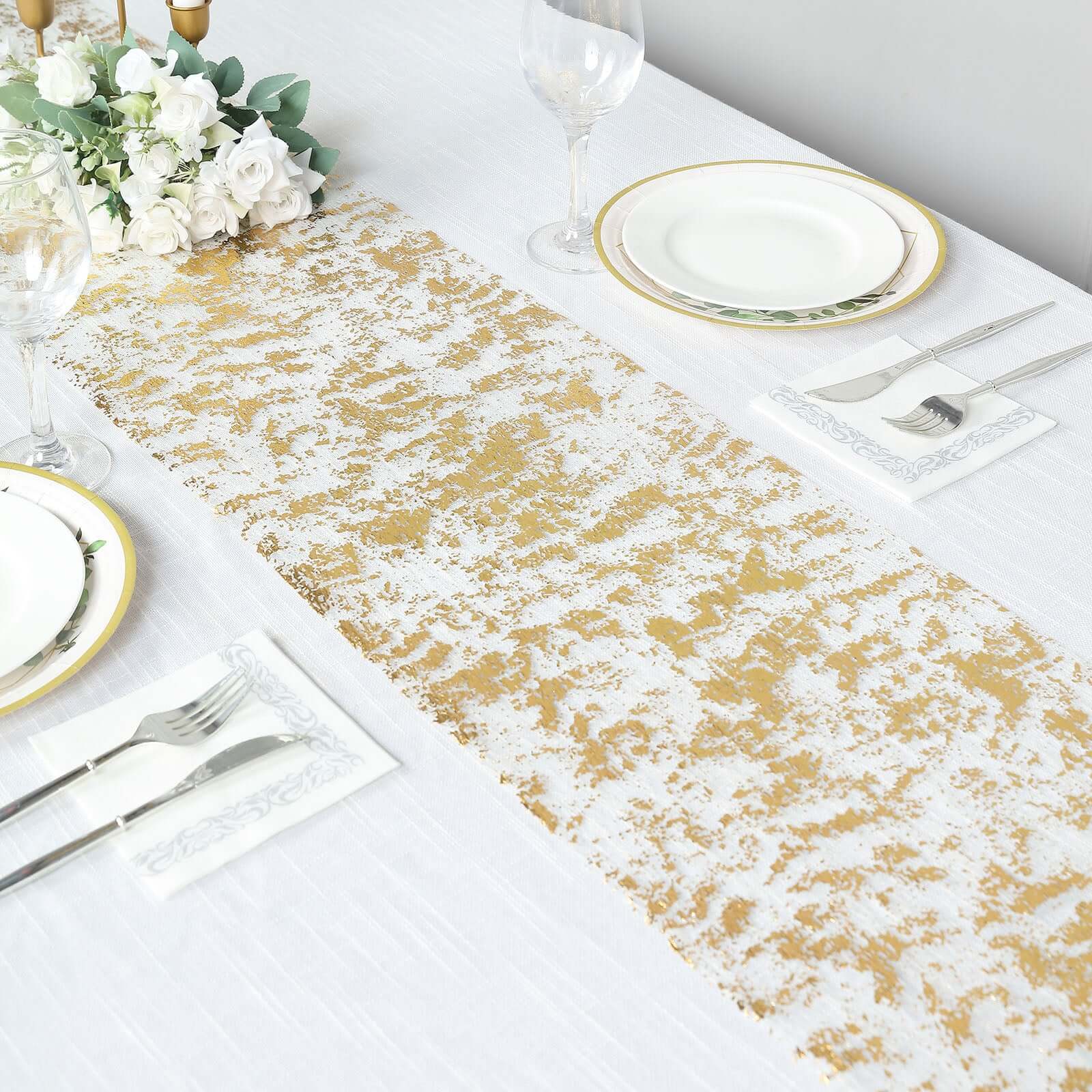 Sparkly Metallic Gold Foil Thin Mesh Polyester Table Runner 25GSM 108