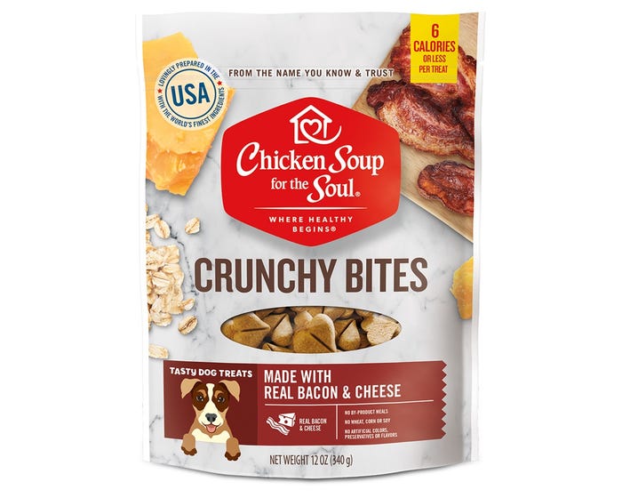 Chicken Soup For The Soul Crunchy Bites Biscuit Dog Treats， Bacon  Cheese， 12 oz. Bag