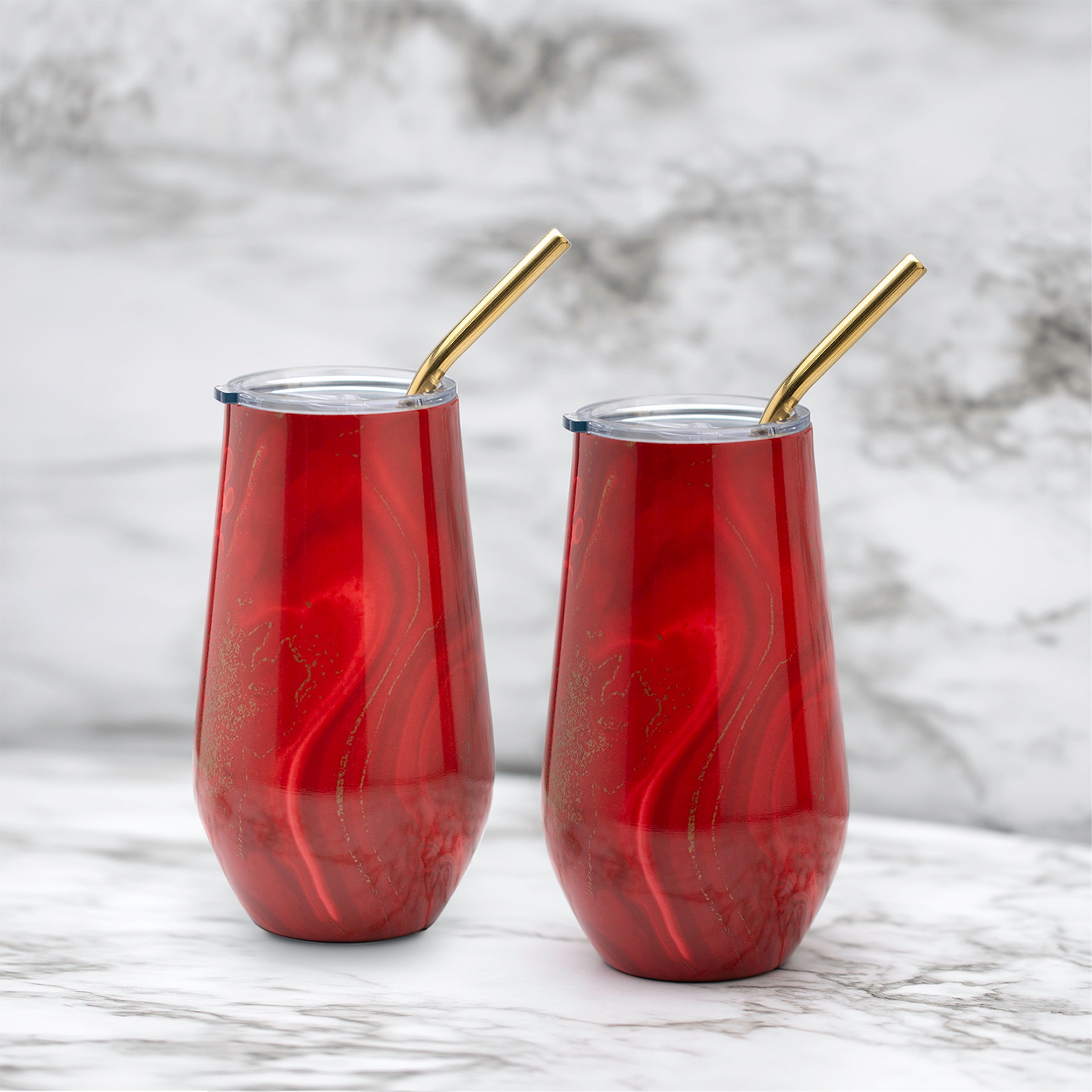 16 Oz Red Geo Wine Tumblers, Set Of 2