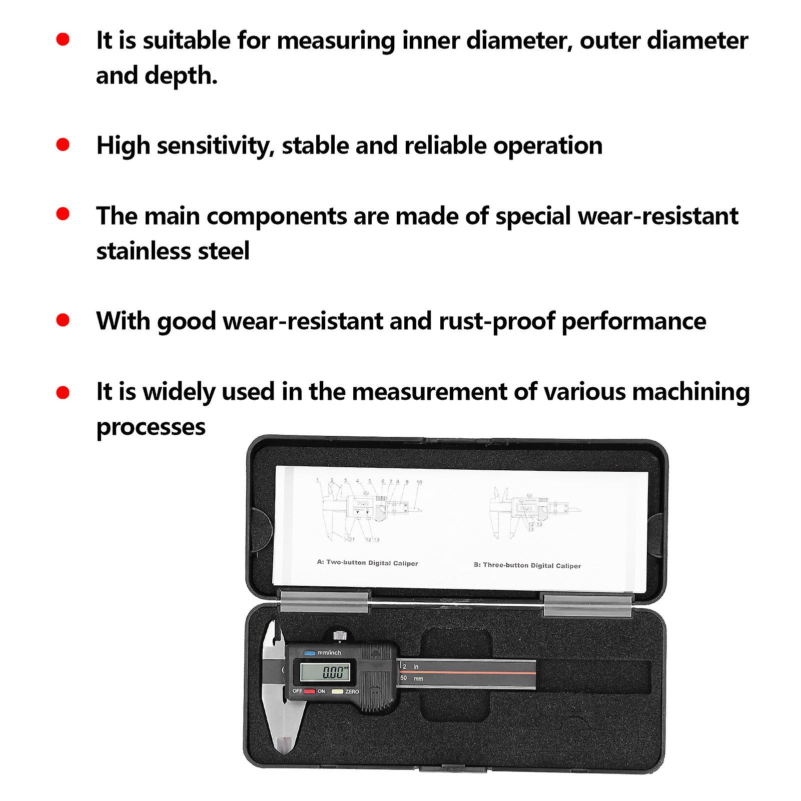 Digital Caliper Portable Electronic Measuring Tool For Mechanical Processing - Stainless Steel With Clear Reading Screen