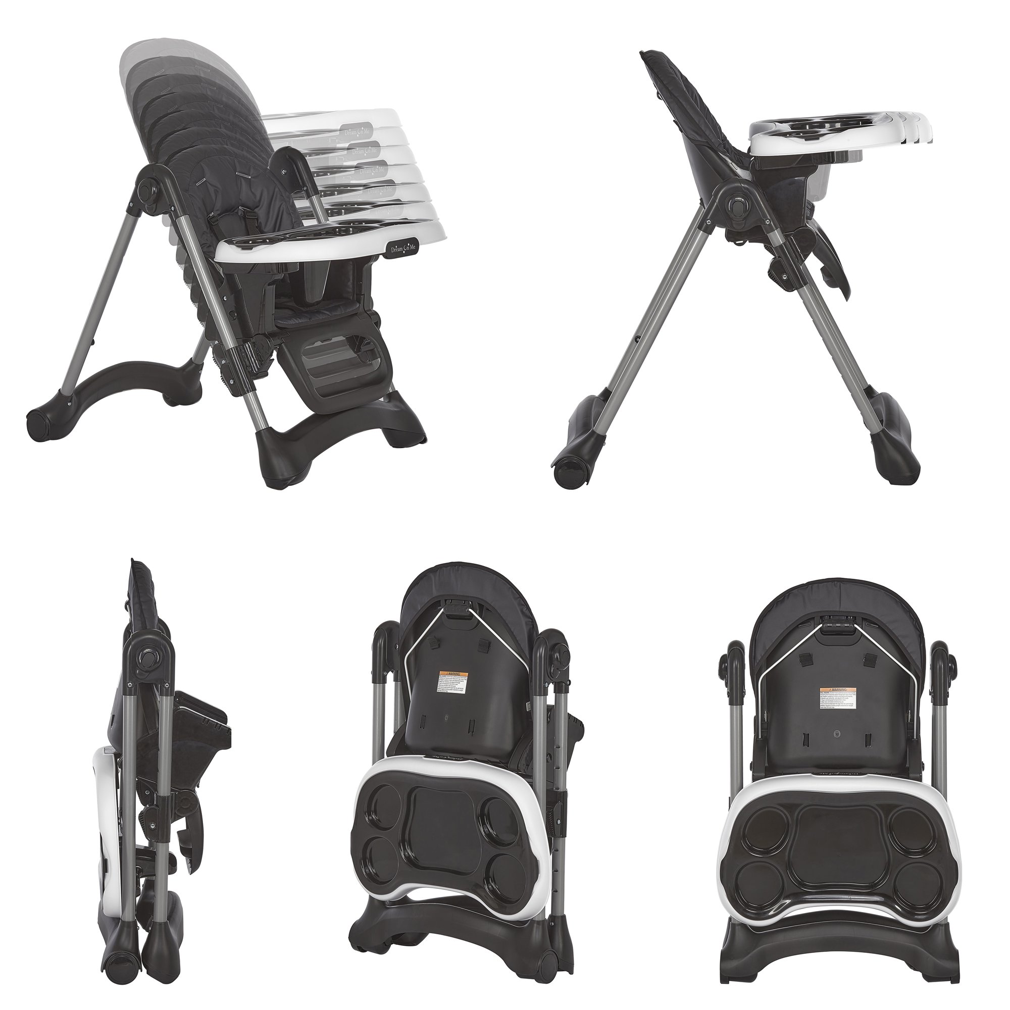 Dream On Me Solid Times High chair， Compact and Sleek High Chair， In Black