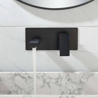 GIVING TREE Single Handle Wall Mounted Faucet with HotCold Indicators Included Valve Supply Lines in Matte Black RMHDFAUC0047