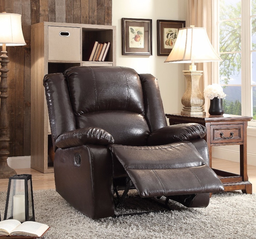 Benzara BM154328 Oversized Back Support Recliner Espresso Pu   Transitional   Recliner Chairs   by BuyDBest  Houzz