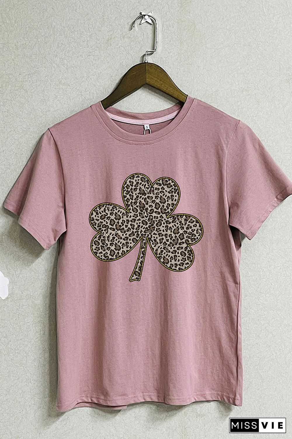 Leopard Clover Print Short Sleeve Graphic Tee Wholesale