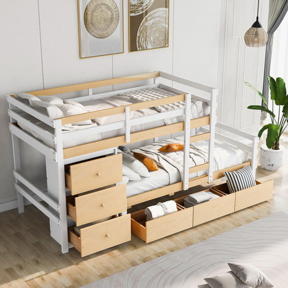 Twin over Twin Loft Bunk Bed with Drawers and Ladd...