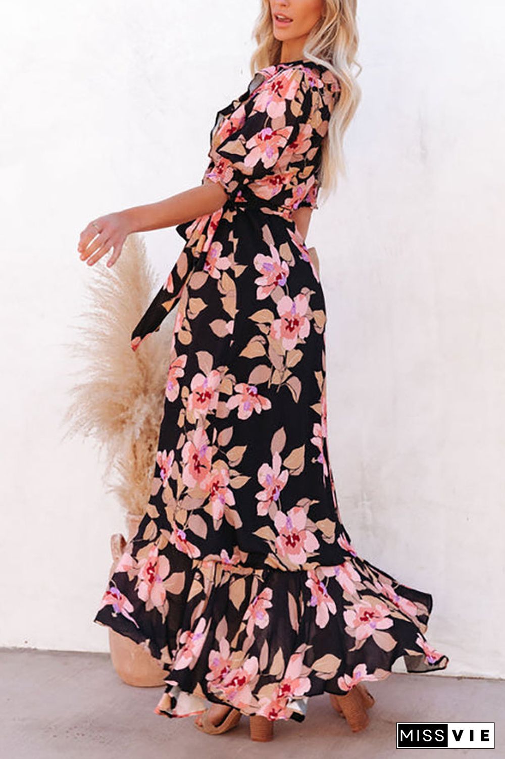 Floral Irregularity Wrap Maxi Dress