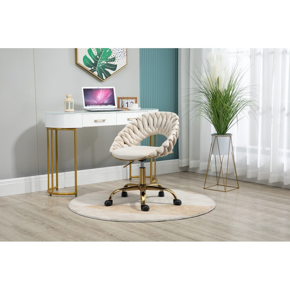 Modern Computer Office Chair  Adjustable Swivel Chair  Velvet Fabric Office Desk Chair  for Study  Living Room  Bedroom  Ivory