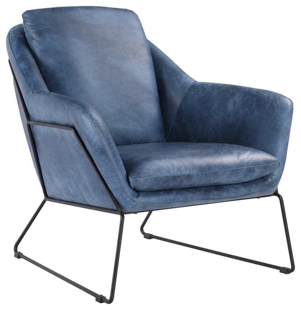 First of A Kind Greer Club Chair Kaiso Blue Leather   Midcentury   Armchairs And Accent Chairs   by Kolibri Decor  Houzz