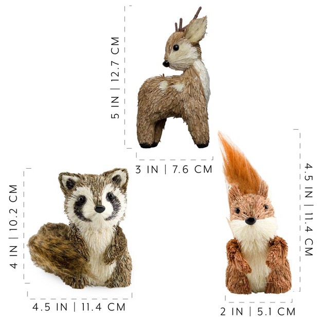 Auldhome Design Woodland Friends Figurines 3pc Set Deer raccoon squirrel Forest Animals Decor For Fall Christmas Winter And Themed Decor Or