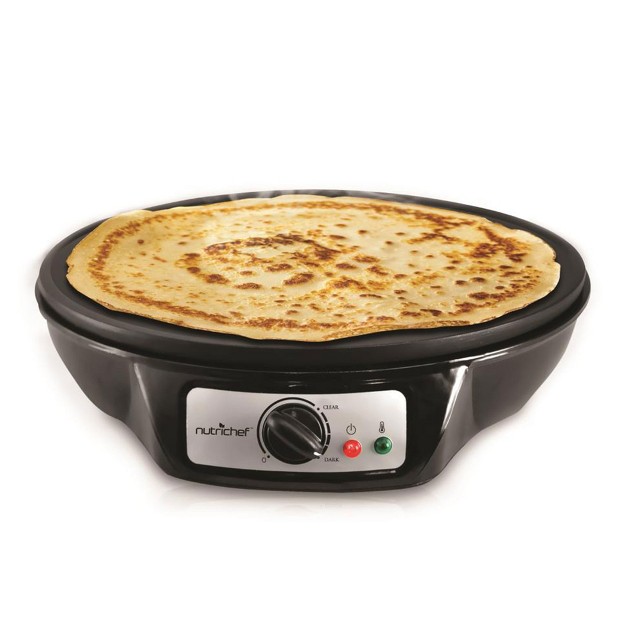 Nutrichef 12 Inch Electric Nonstick Griddle Pancake Crepe Injera Blitnz Maker Hot Plate Cooktop With Crepe Turner And Pastry Spreader Tools Black