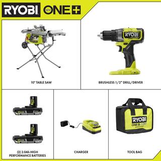 RYOBI 15 Amp 10 in Expanded Capacity Portable Table Saw w Rolling Stand  ONE+ 18V Brushless DrillDriver wBattery  Charger RTS23-PBLDD01K