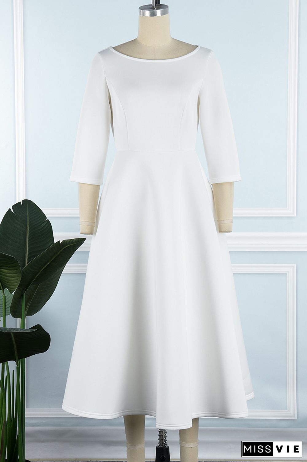 White Casual Solid Basic O Neck A Line Dresses