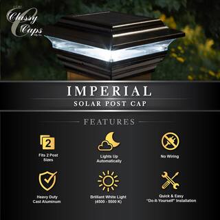 CLASSY CAPS Imperial 4 in. x 4 in. Outdoor Black Cast Aluminum LED Solar Post Cap (2-Pack) SL211B