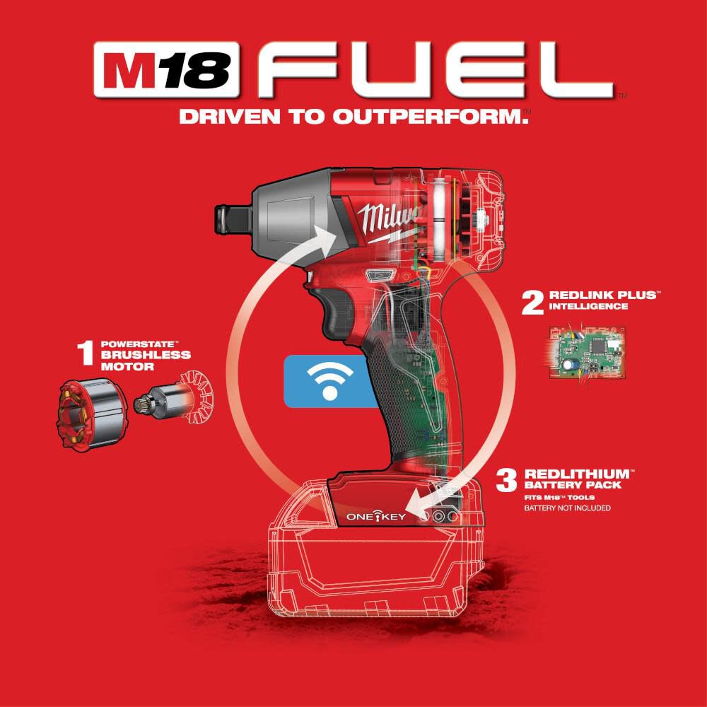 Milwaukee M18 FUEL 1/2 In. Compact Impact Wrench with Friction Ring with ONE-KEY 2759B-20 from Milwaukee