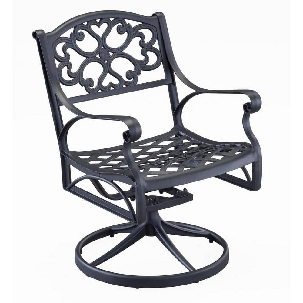 HOMESTYLES Sanibel Black Swivel Rocking Cast Aluminum Outdoor Dining Chair 6654-53