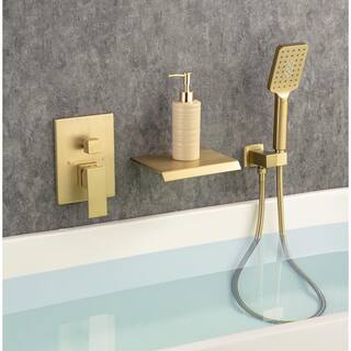 RAINLEX Single-Handle Wall Mount Roman Tub Faucet with Waterfall Tub Spout and Rough-In Valve in Brushed Gold W97207LSJ