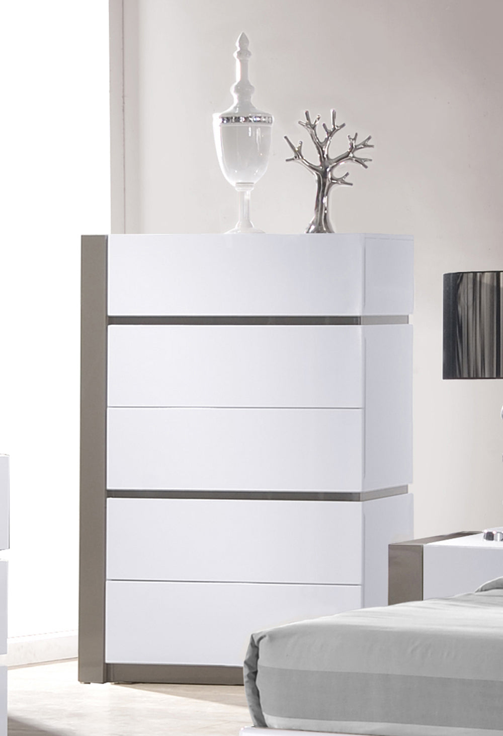 5 Drawer Chest Modern Vertical Dresser Gray, White