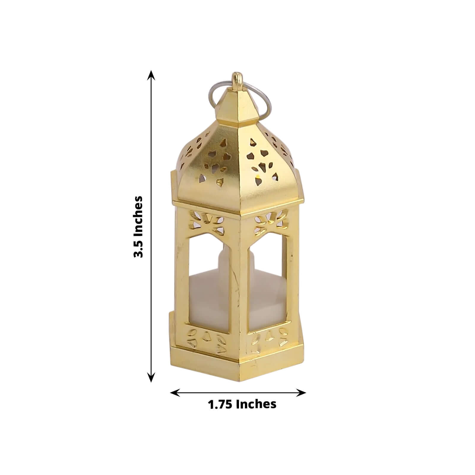 6 Pack Gold Vintage Mini Lantern with Flickering LED Tealight Candles, Moroccan Style Battery Operated Warm White Candle Lantern Lamp Centerpieces - 3.5