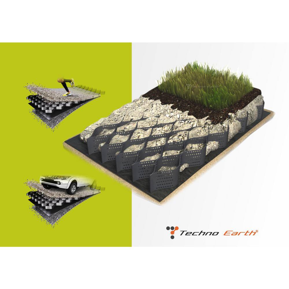 Techno Earth 9 ft. x 17 ft. x 4 inch Geocell Black Honeycomb Ground Grid HDPE Plastic Paver (160 sq. ft.) GEOC04