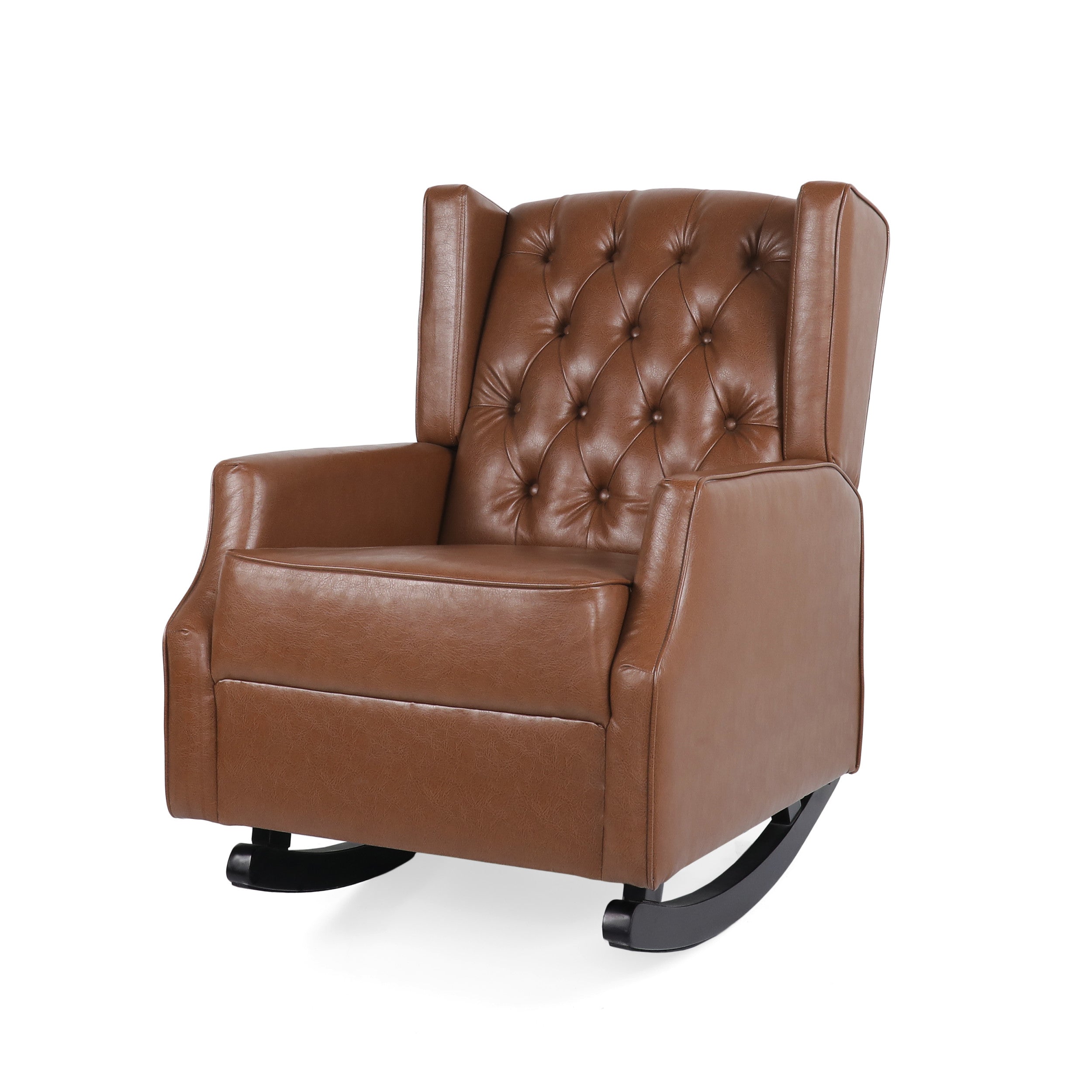 Amedou Contemporary Faux Leather Tufted Wingback Rocking Chair