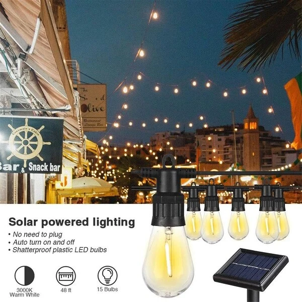 Solar Energy String Lights with 15 Led Bulbs Light Sensor String Light - As pic