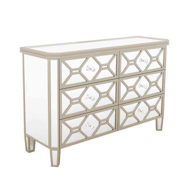 Elegant Mirrored 6-Drawer Dresser with Golden Lines Storage Cabinet - - 37857287