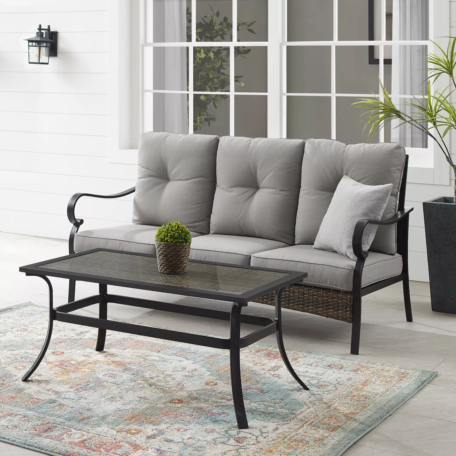 Crosley Dahlia Outdoor Metal and Wicker Sofa 2-pc. Set