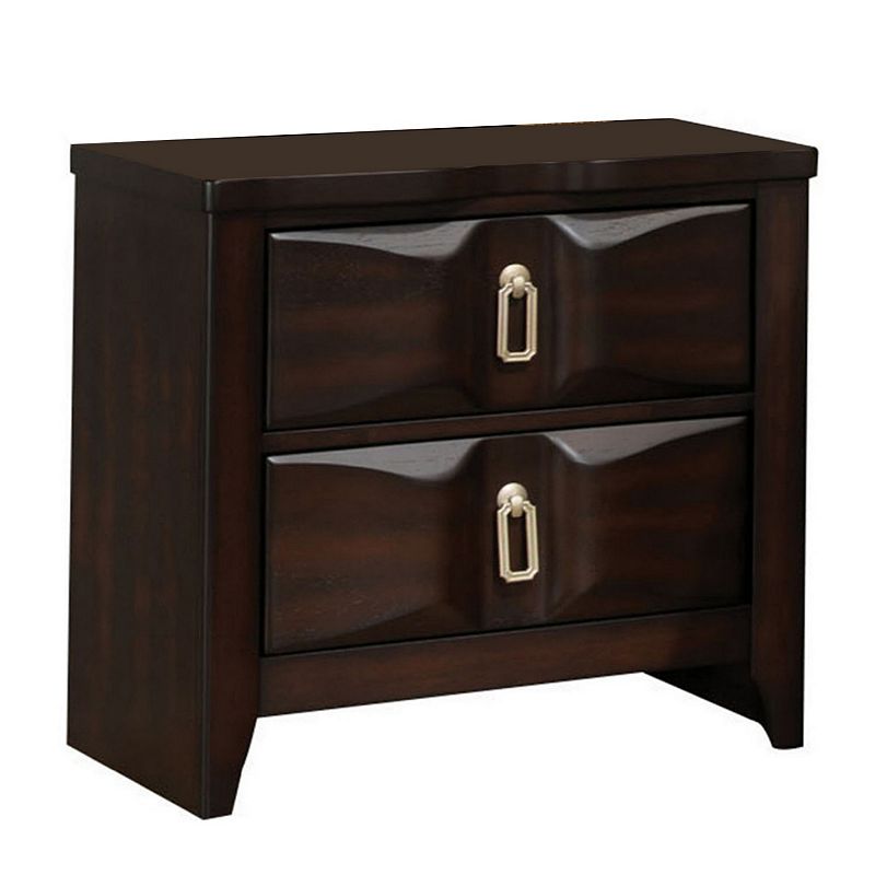 Transitional Style Wood Nightstand with 2 Drawers， Espresso Brown