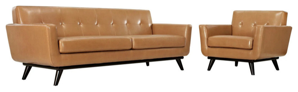 Giselle Tan 2 Piece Leather Living Room Set   Midcentury   Living Room Furniture Sets   by V.S.D Furniture  Houzz