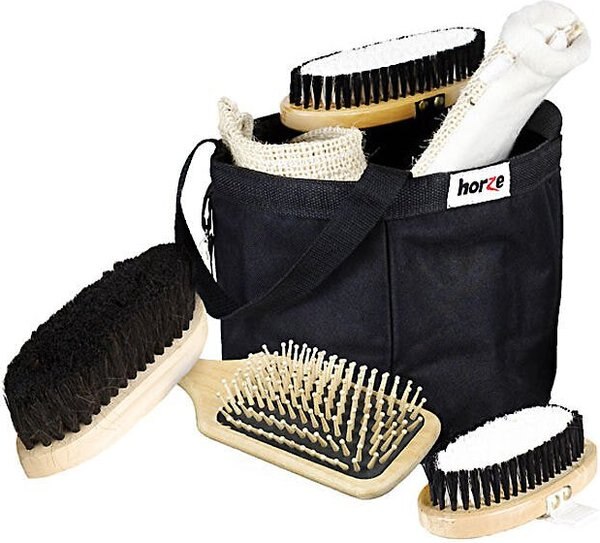 Horze Equestrian Wooden Horse Grooming Tools and Tote