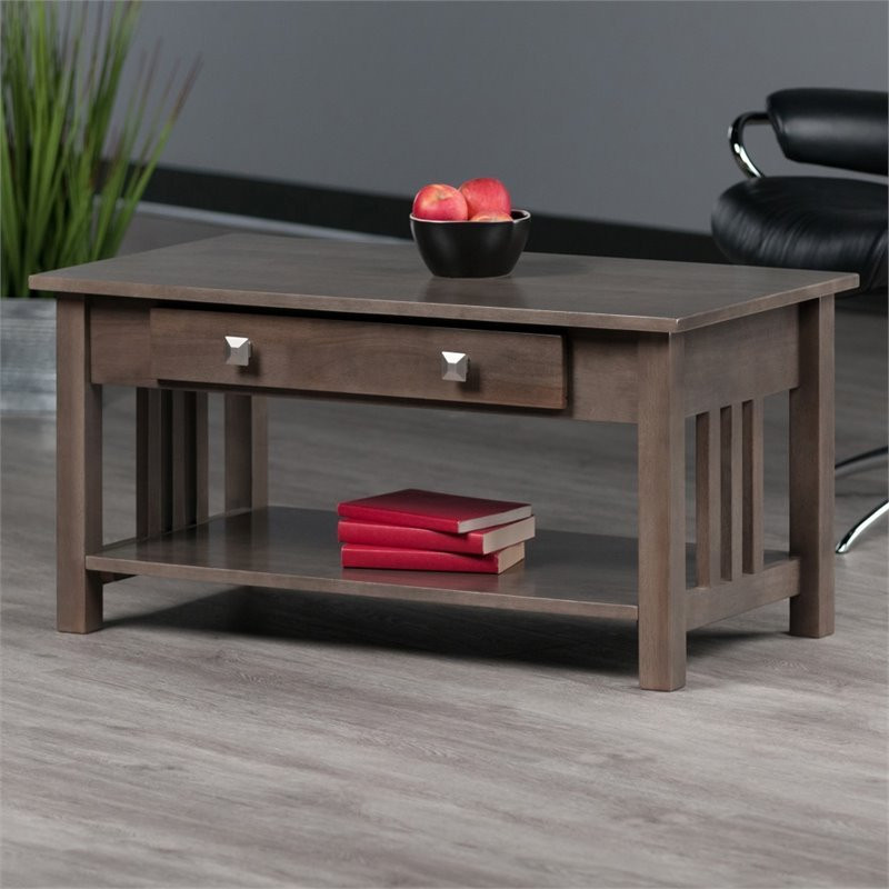 Winsome Stafford Transitional Solid Wood Storage Coffee Table in Oyster Gray   Craftsman   Coffee Tables   by Homesquare  Houzz