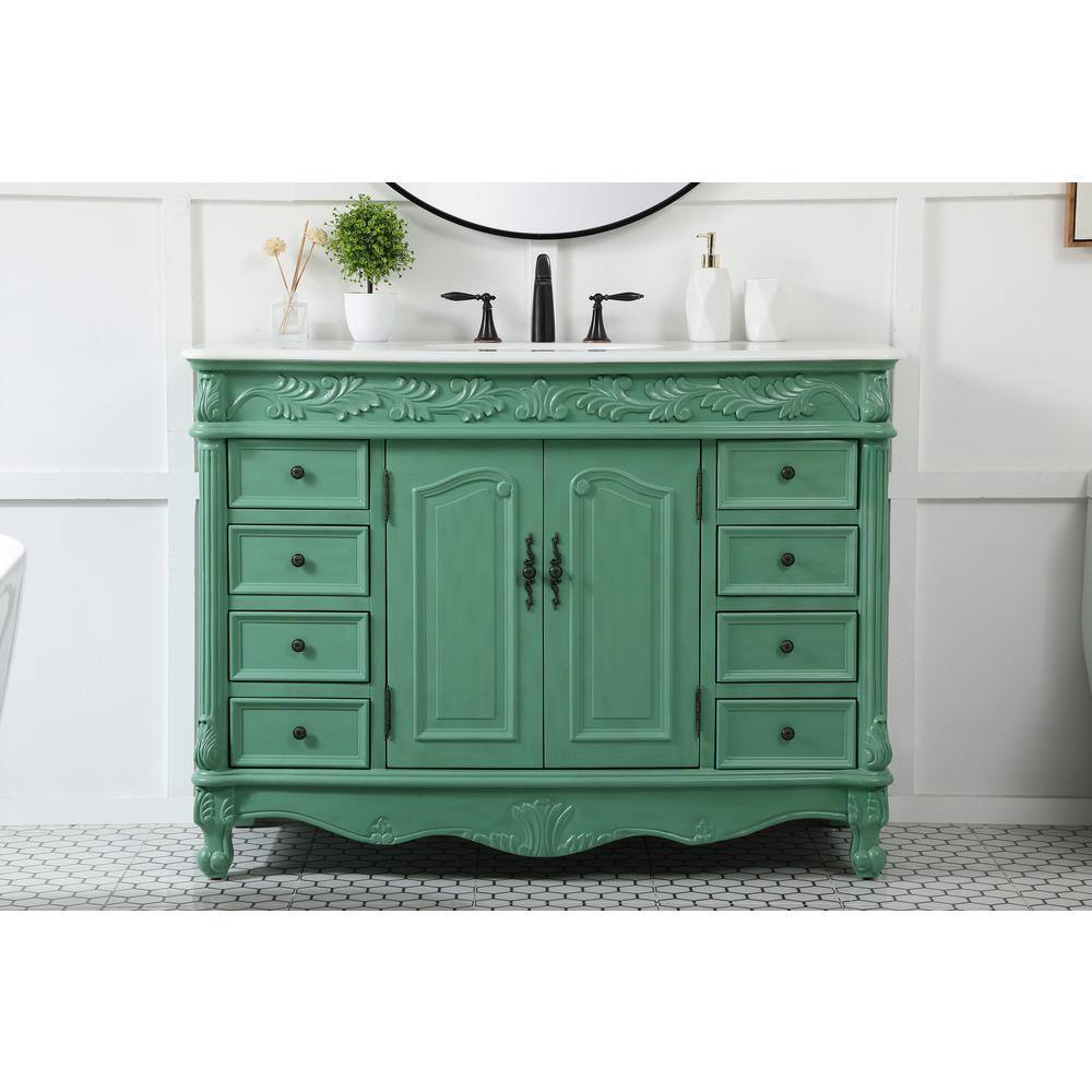 Simply Living 48 in. W x 22 in. D x 36 in. H Bath Vanity in Vintage Mint with White And Brown Vein Marble Top SL3117VM