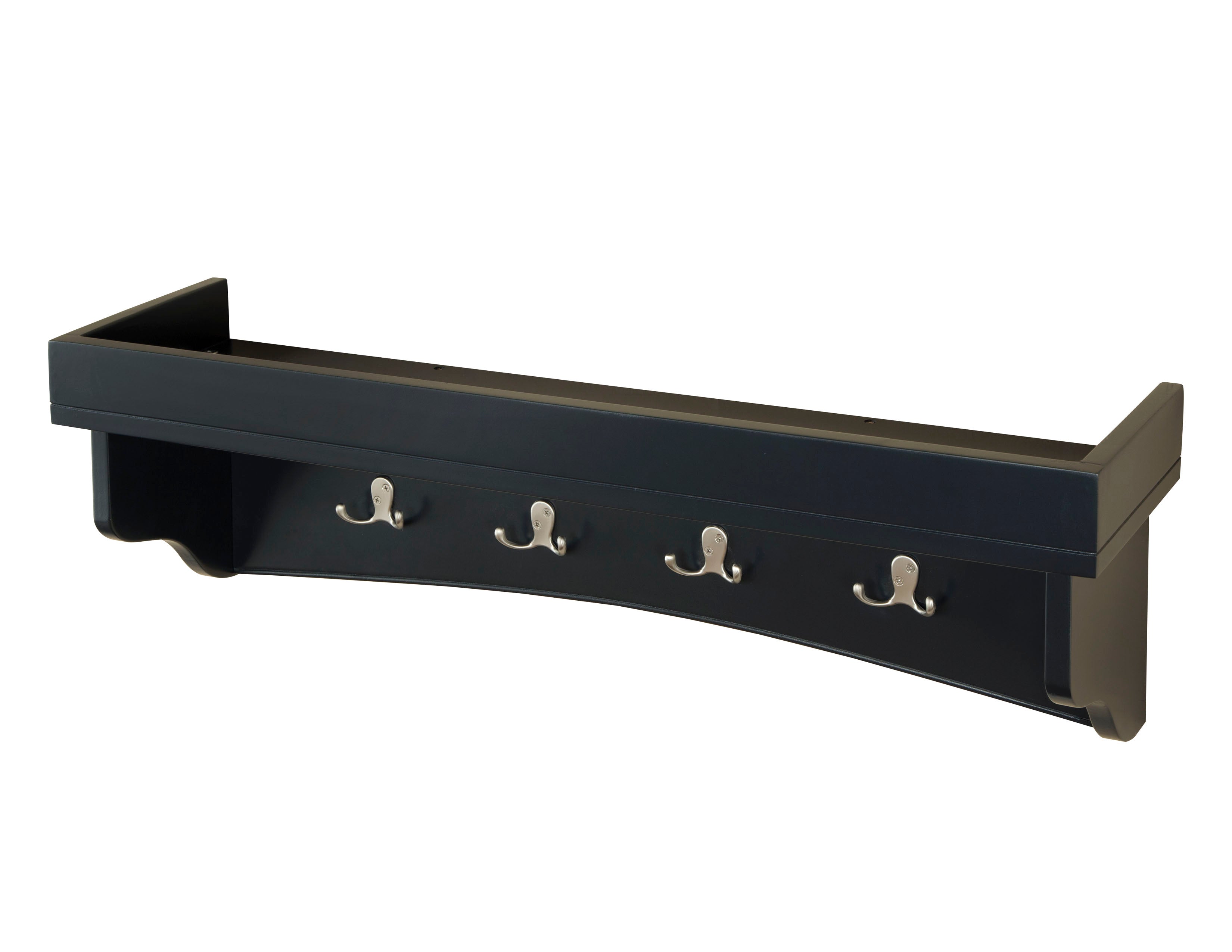 Alaterre Shaker Cottage Bench/Coat Hooks with Tray， Black