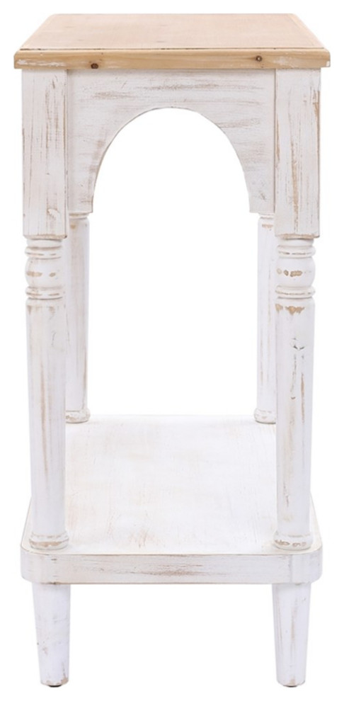 LuxenHome Farmhouse White and Natural Wood Single Shelf Console Table   French Country   Console Tables   by Homesquare  Houzz