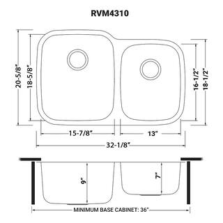 Ruvati 32 in. 6040 Undermount 16-Gauge Stainless Steel Double Bowl Kitchen Sink RVM4310