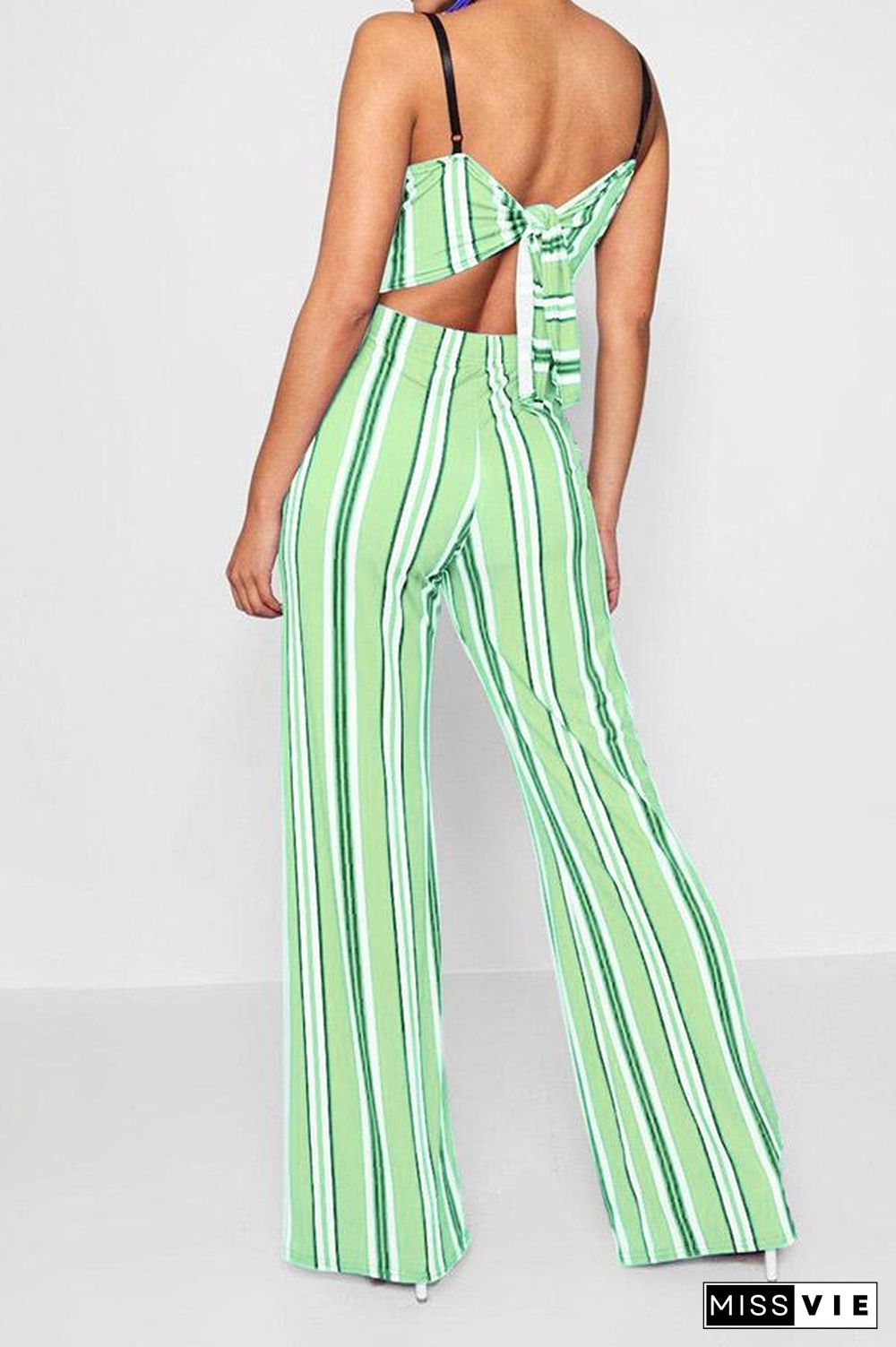 Mixed Color Stripe Printed Open Back Jumpsuit